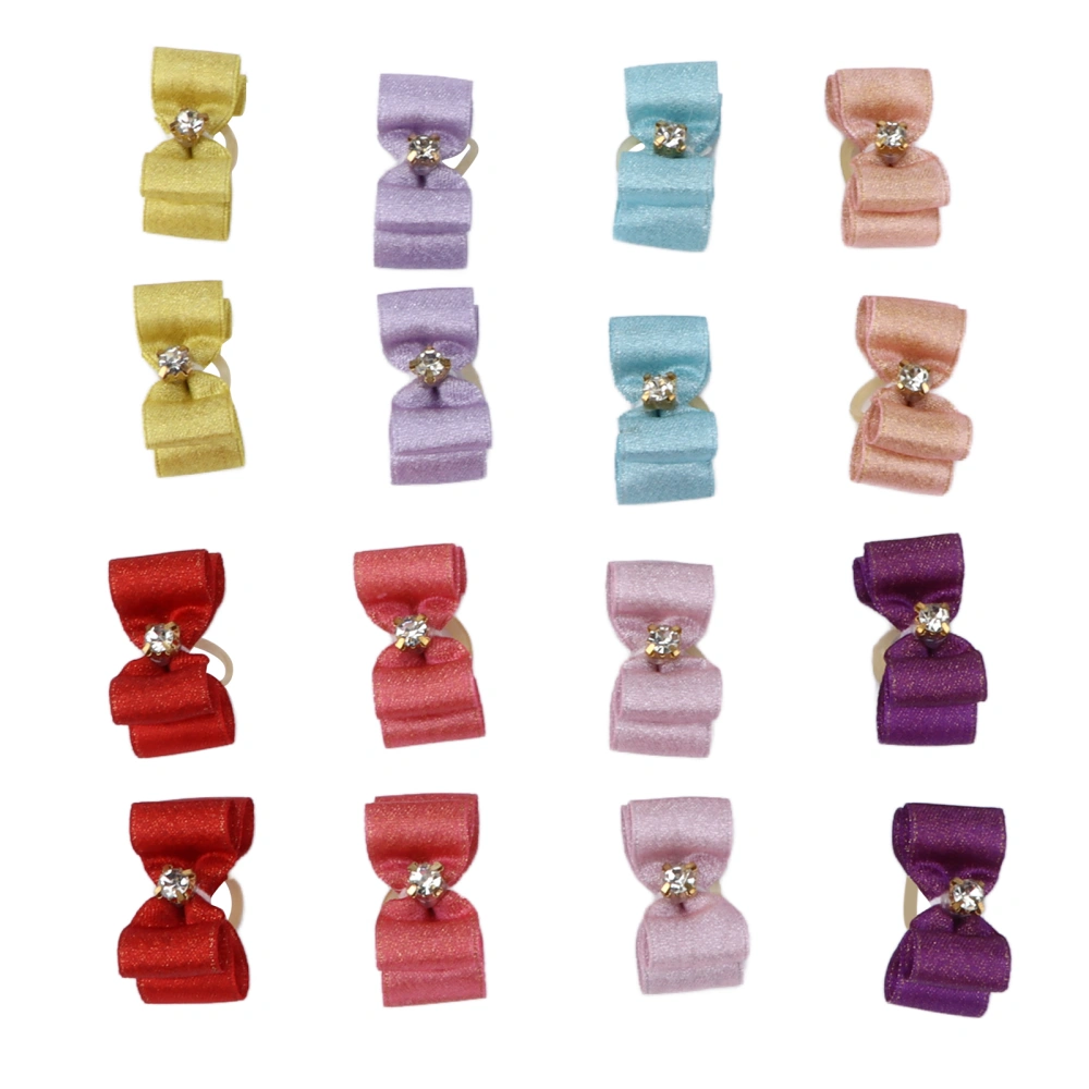 16pcs Pet Hair Bowknots Hand Made Mix Colors Cute Styling Dog Hair Topknot with Rubber Band for Cats