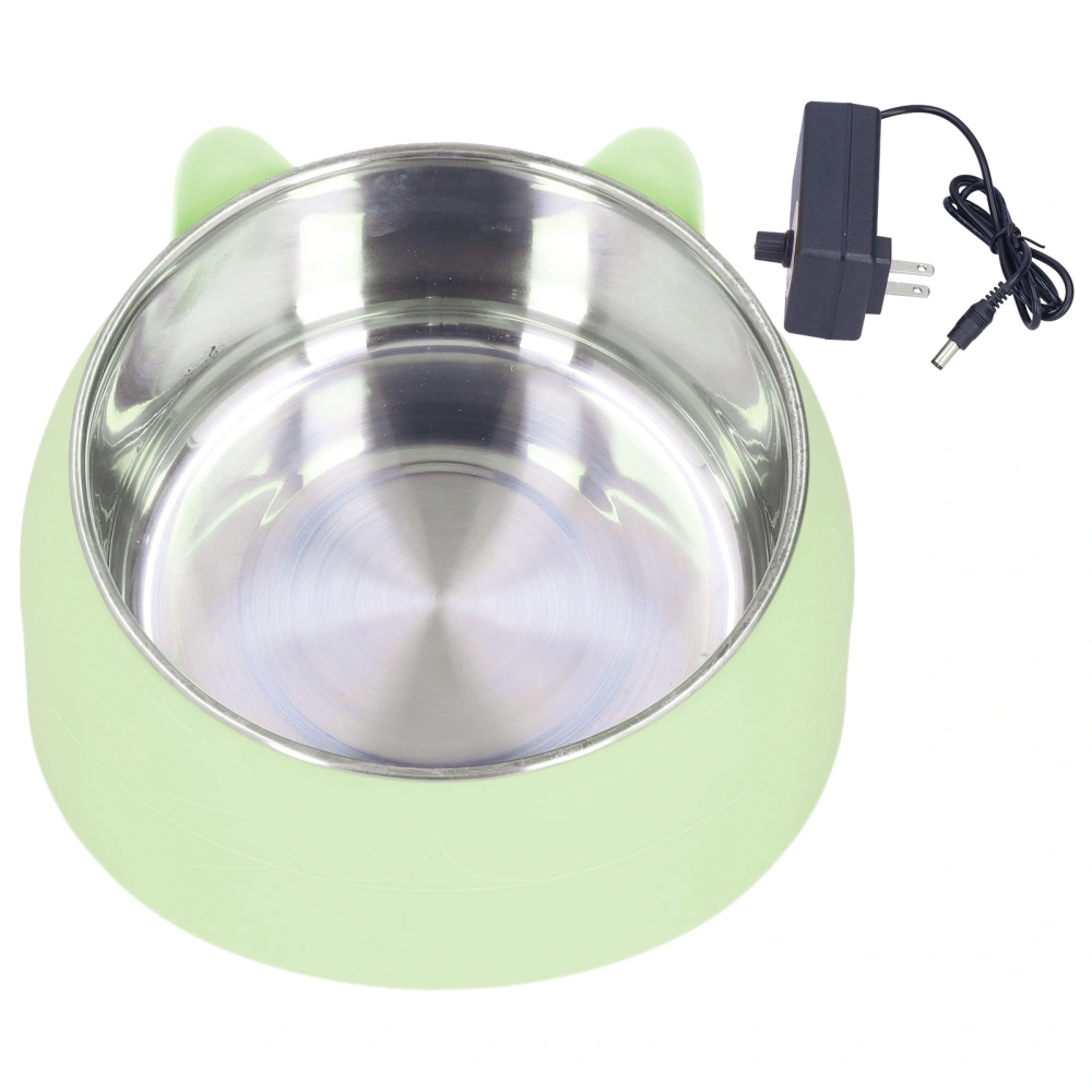 Pet Heating Bowl Nordic Stainless Steel to Protect Cervical Spine Constant Temperature Cat Food Bowl US Plug 100‑240VGreen