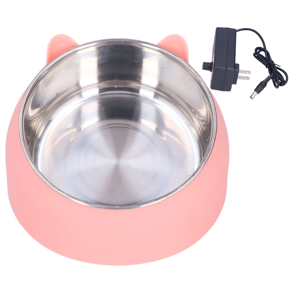 Pet Heating Bowl Nordic Stainless Steel to Protect Cervical Spine Constant Temperature Cat Food Bowl US Plug 100‑240VPink