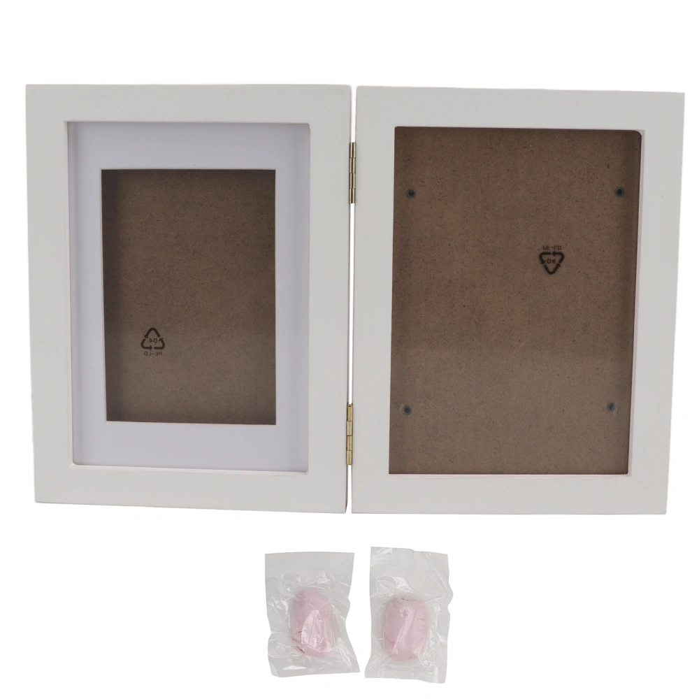 Buyweek Pet Paw Print Frame Cat Dog DIY Footprint Commemorative Photo Frame Book Style Pet Frame KeepsakeWhite Frame + Pink Mud