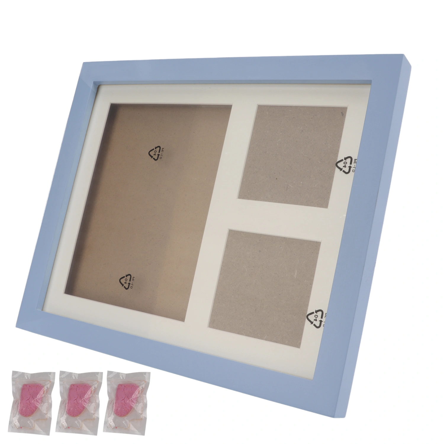 Buyweek DIY Dog Paw Print Photo Frame Wooden Easy DIY Pet Memorial Picture Pawprints Frame KitPink Mud Blue Frame