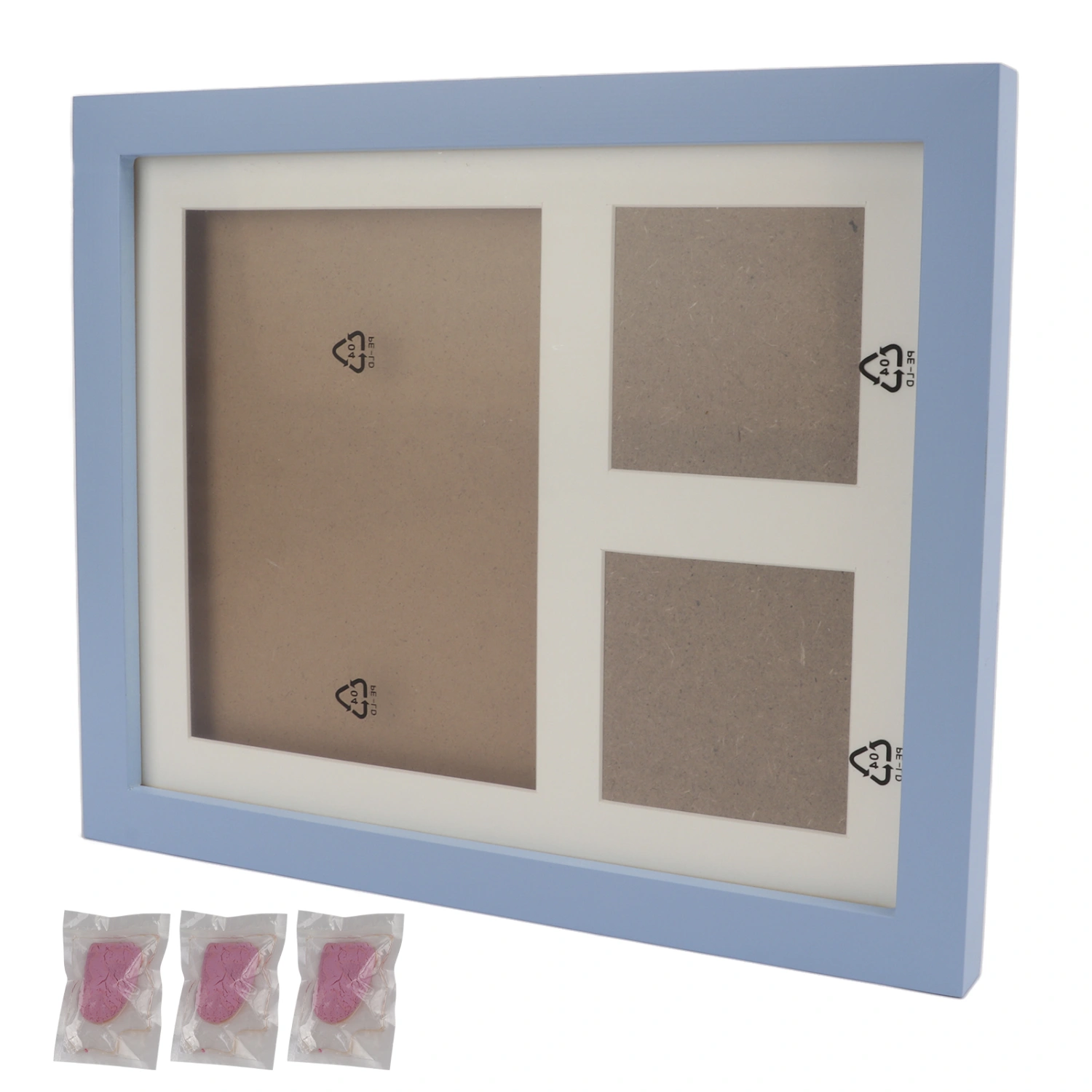 Buyweek DIY Dog Paw Print Photo Frame Wooden Easy DIY Pet Memorial Picture Pawprints Frame KitPink Mud Blue Frame