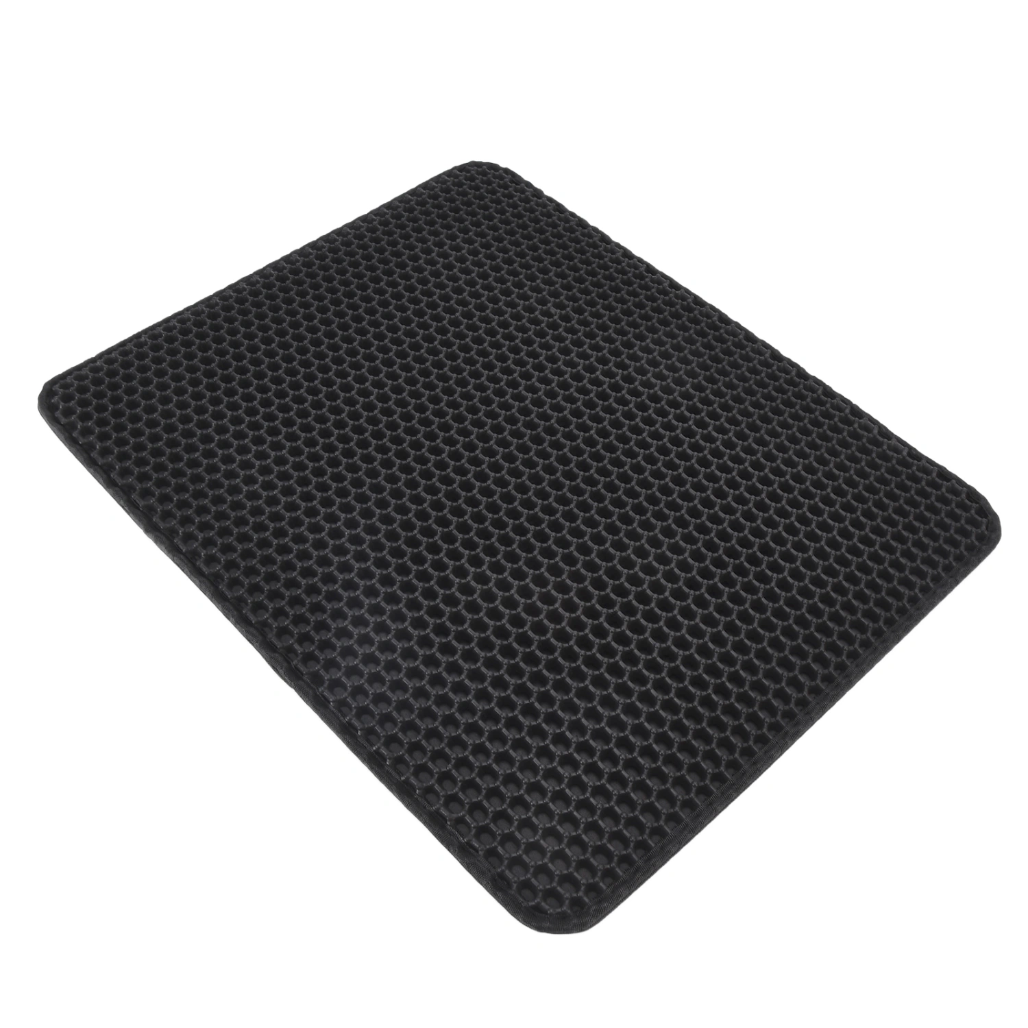 Cat Litter Mat EVA Anti Slip Double Layer Scatter Control Cat Litter Trapping Pad for Cat Litter BoxBlack