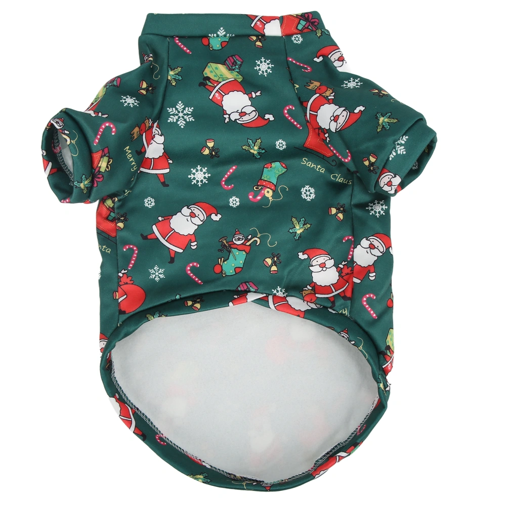 Pet Sweater Clothes Breathable Green Santa Adorable Cartoon Printing Warm Dog Christmas Clothes for Small PetXS