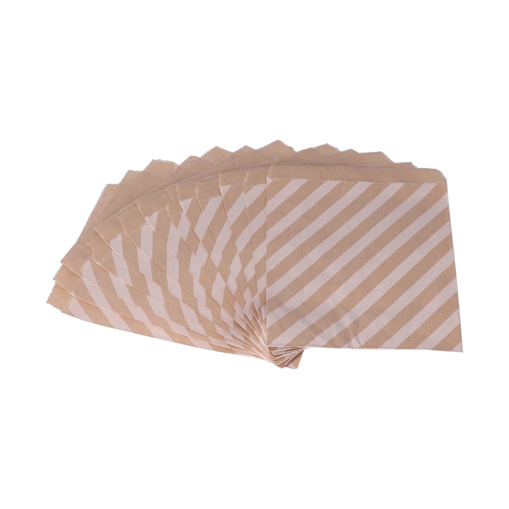 50pcs Paper Candy Bags Disposable Safe Decorative Food Flat Kraft Favor Bags for PartyDiagonal Striped (E)