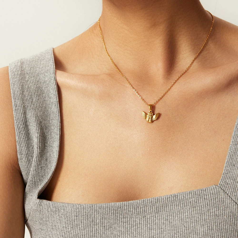 Gilded Angel Emblem Steel Necklace