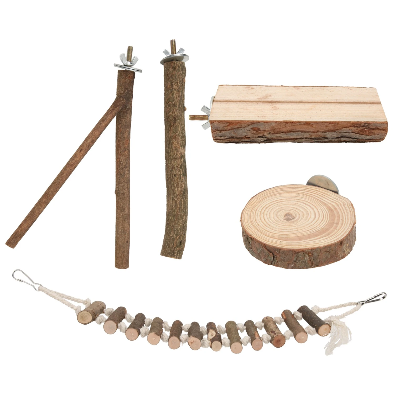 5pcs Wooden Birds Perch Set Parrots Standing Grinding Platform Stick with Swing for Birds Cage Accessories