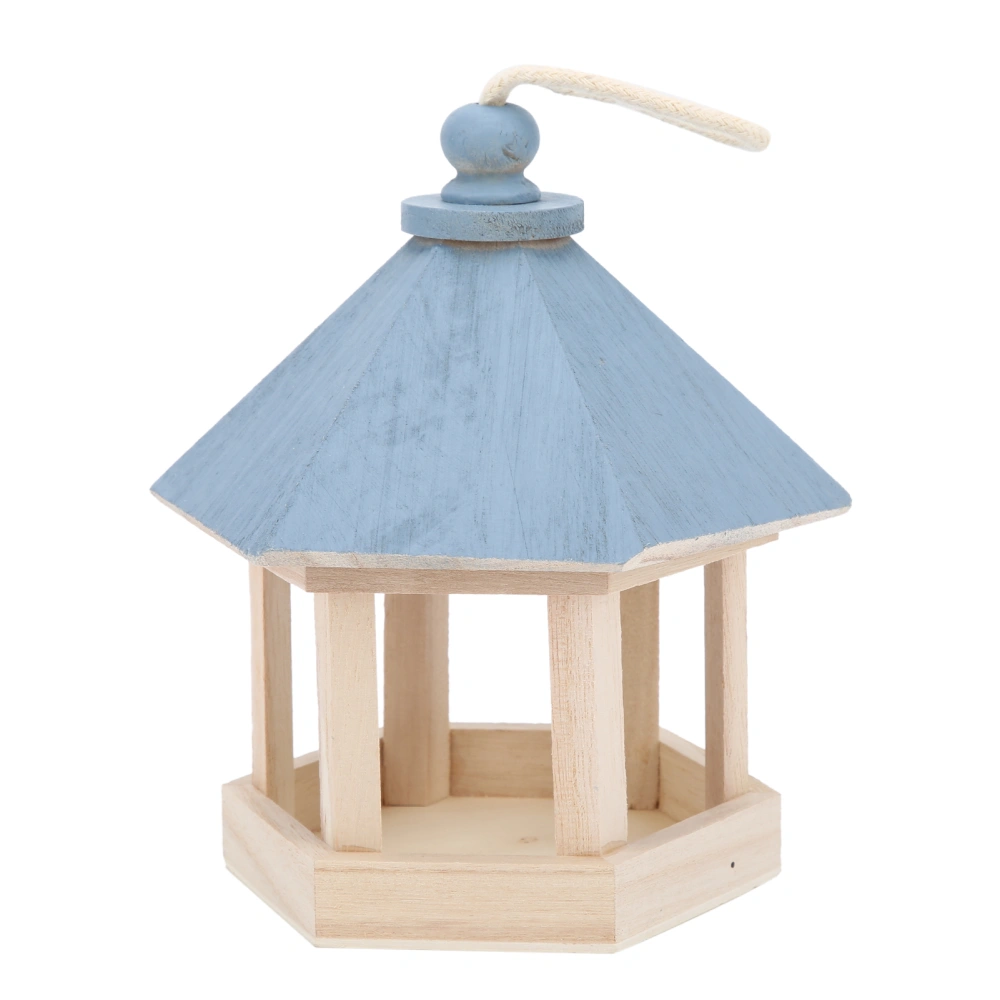 Wooden Bird Feeder Handmaking Outdoor Hanging Parrots Birdhouse Feeder with RoofBlue