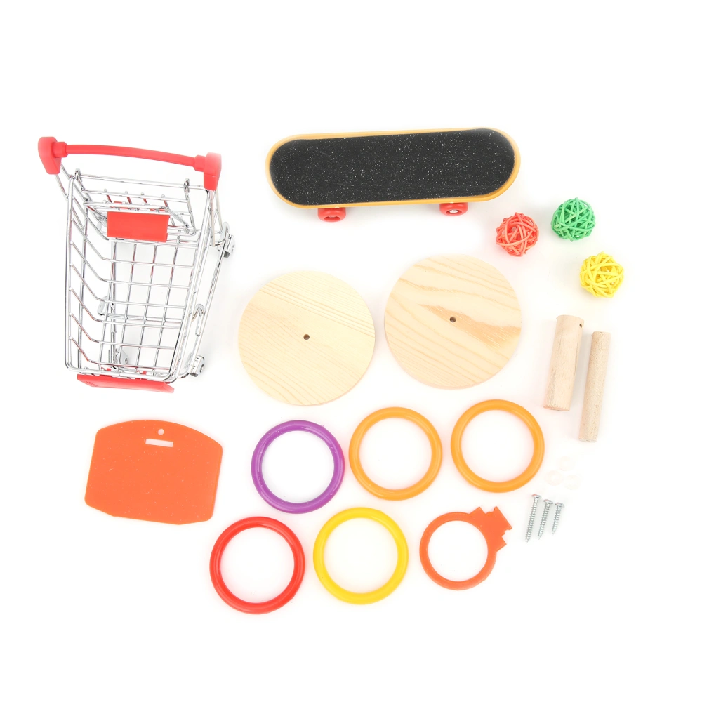 4pcs Parakeets Training Toys with Skateboard Trolley Basketball Hoop Toy Shopping Cart for Pet Birds