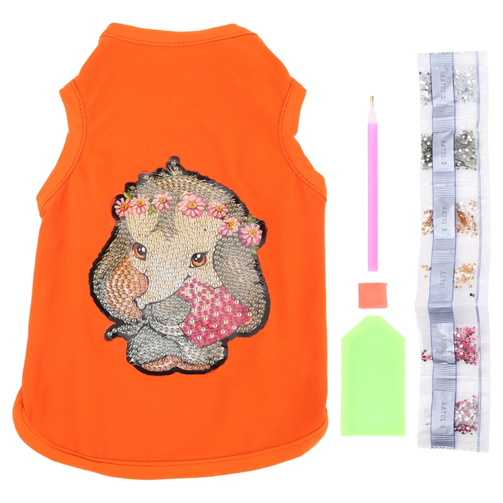 Pet Clothing Soft Comfortable Pet Cotton Vest with DIY Resin Diamond Painting Tools for PuppiesOrange L