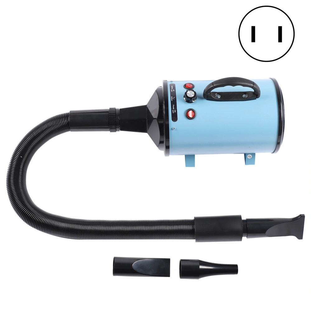 Dog Blow Dryer Stepless Low Noise Adjustable Speed and Temperature High Power Pet Hair DryerUS Plug 110‑120V Blue