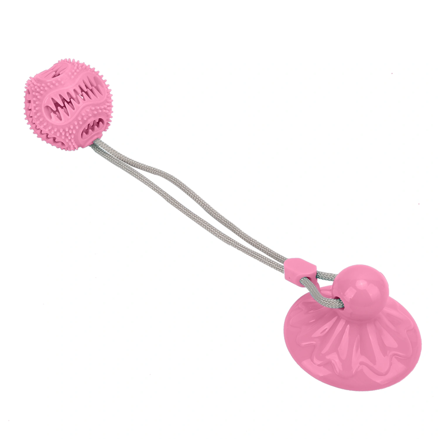 Suction Cup Dog Chewing Toy Molar Spherical Leaker Sucker Bell Dog Rope Ball Toy for DogsPink