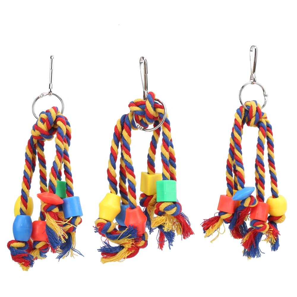 Bird Chewing Toy Colorful Cotton Rope Toy Plastic Beads Bite String for Small Parrots