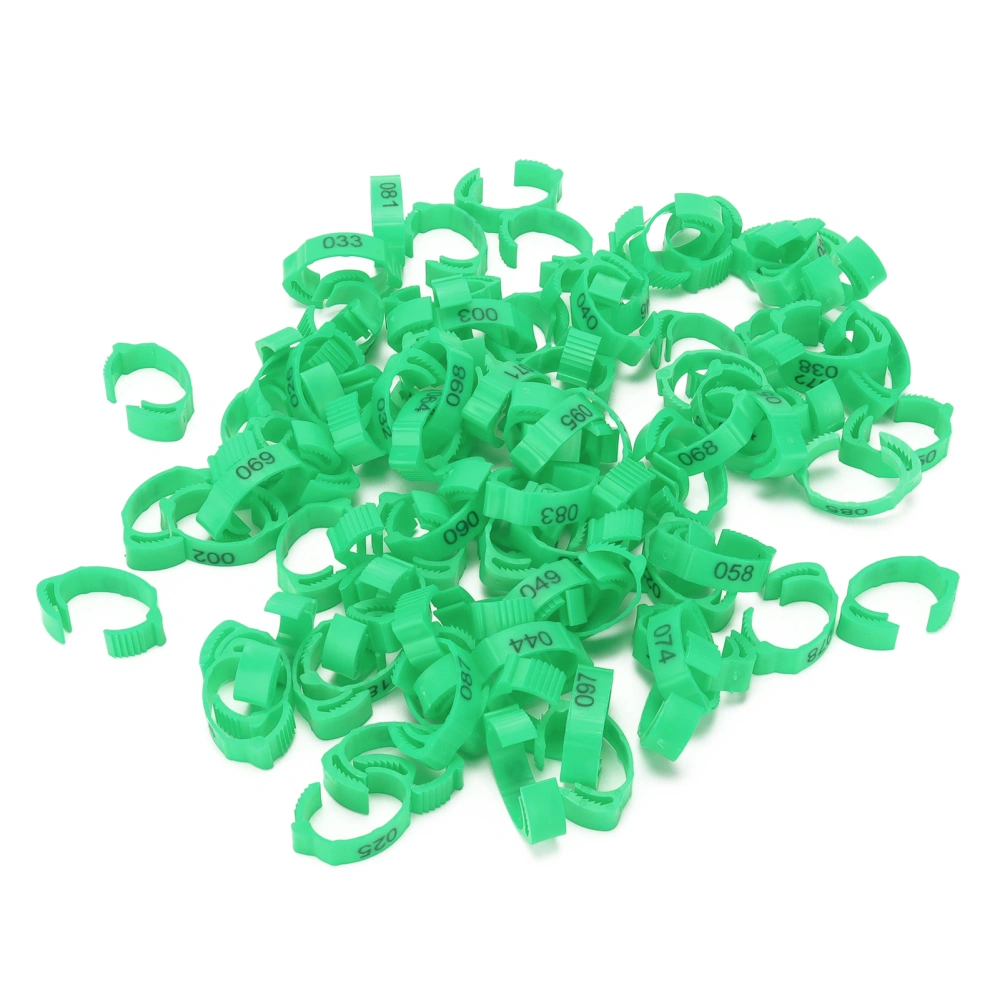 100Pcs Poultry Foot Rings Identification Leg Buckle with Numbers for Chicken Duck BirdGreen