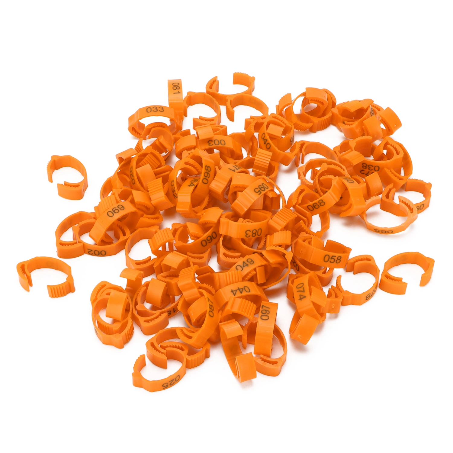 100Pcs Poultry Foot Rings Identification Leg Buckle with Numbers for Chicken Duck BirdOrange