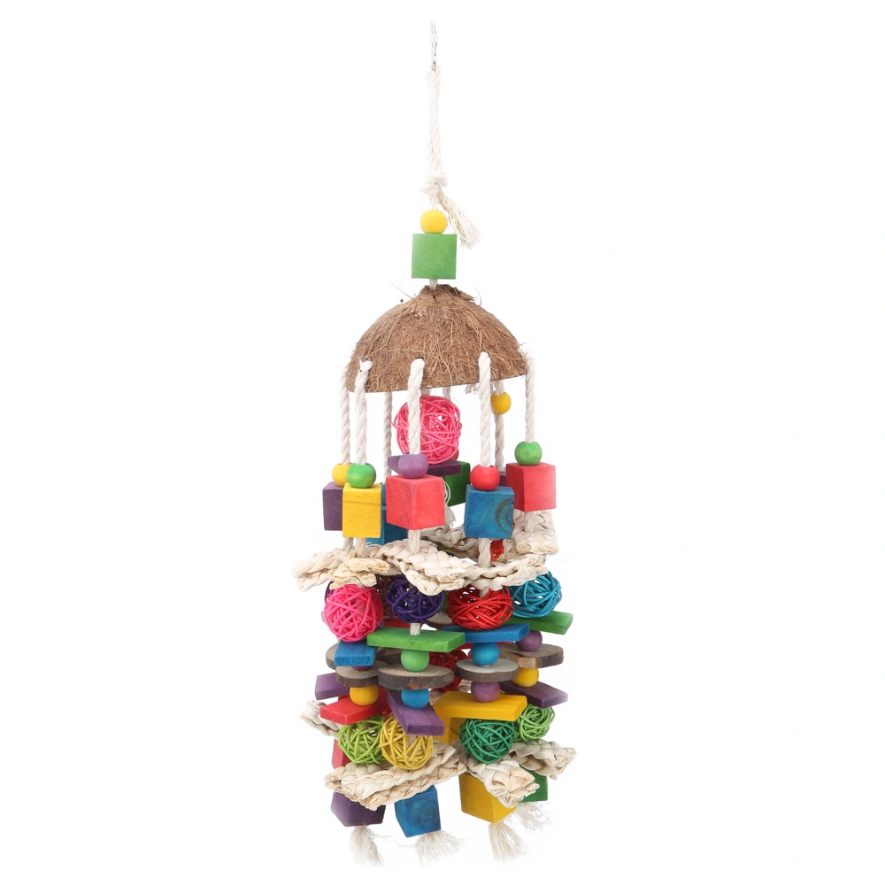 Bird Chewing Toy Coconut Husk Sepak Takraw Corn Leaf Nibbled Skewers Biting Toy for Small Medium and Large Parrots