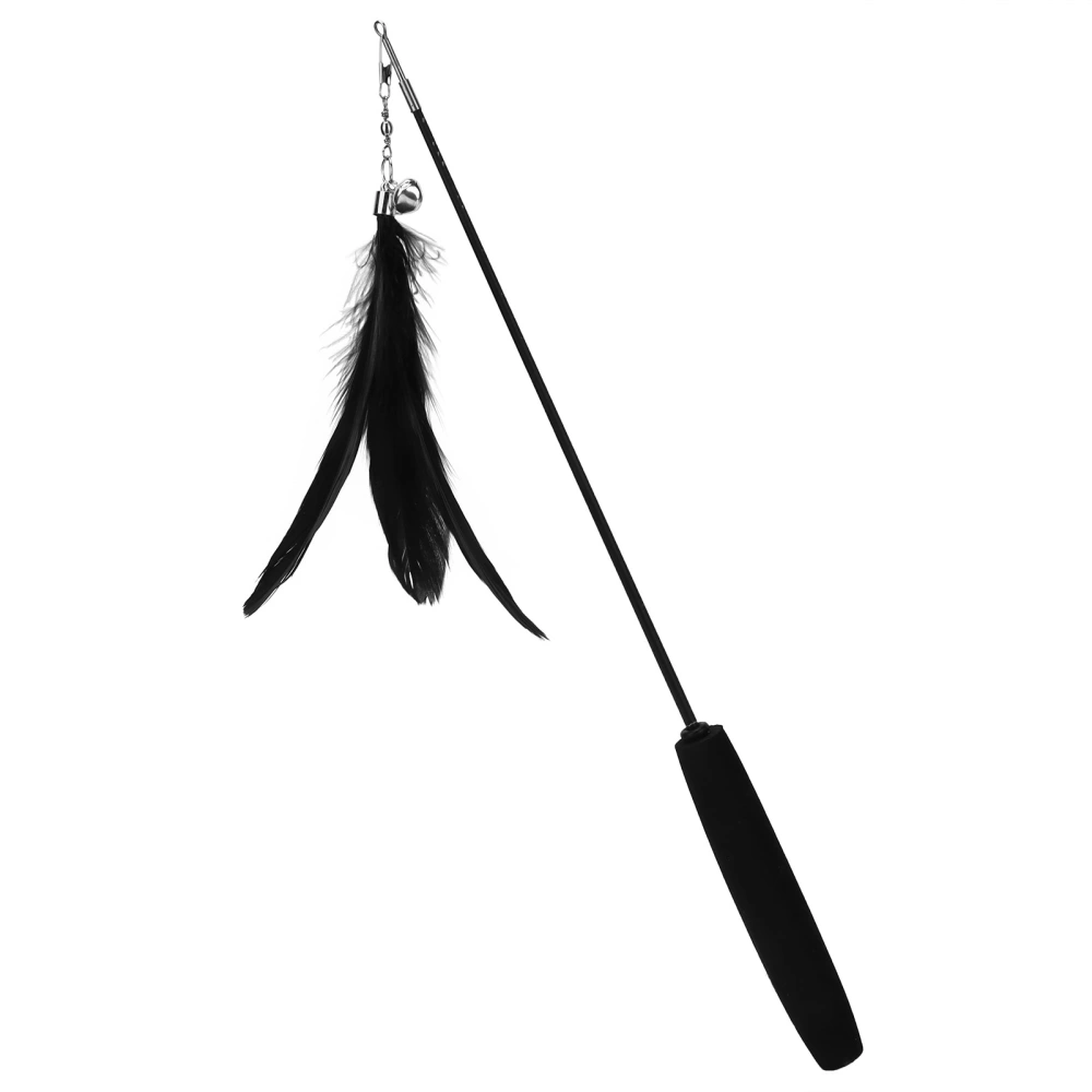 Cat Wand Toy with Bells Sounding Cat Feather Stick Telescopic Wand for Indoor Cats PlayingBlack