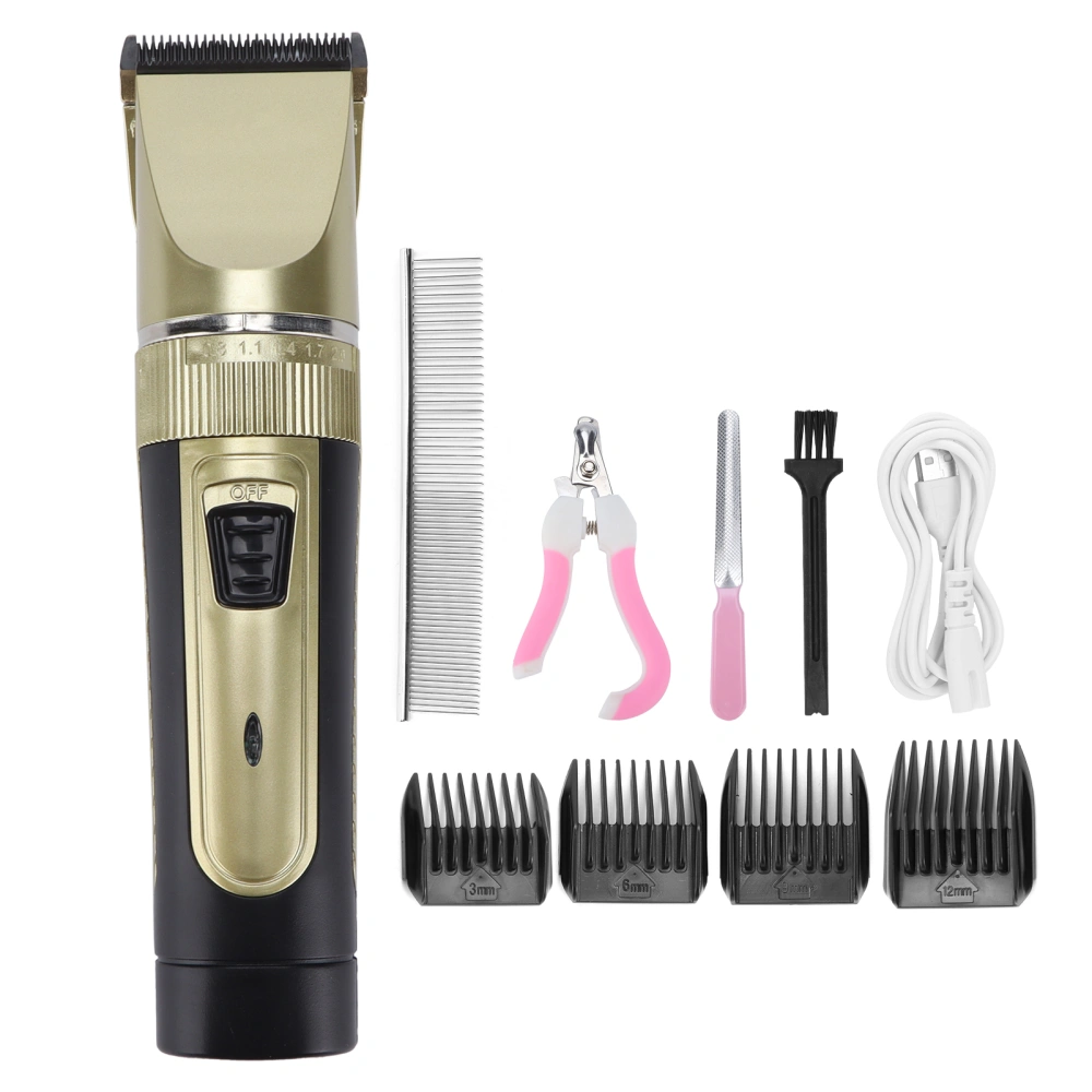 Pet Shaving Knife USB Charging Electric Low Noise Pet Grooming Clipper Kit for Dogs and CatsBlack Gold