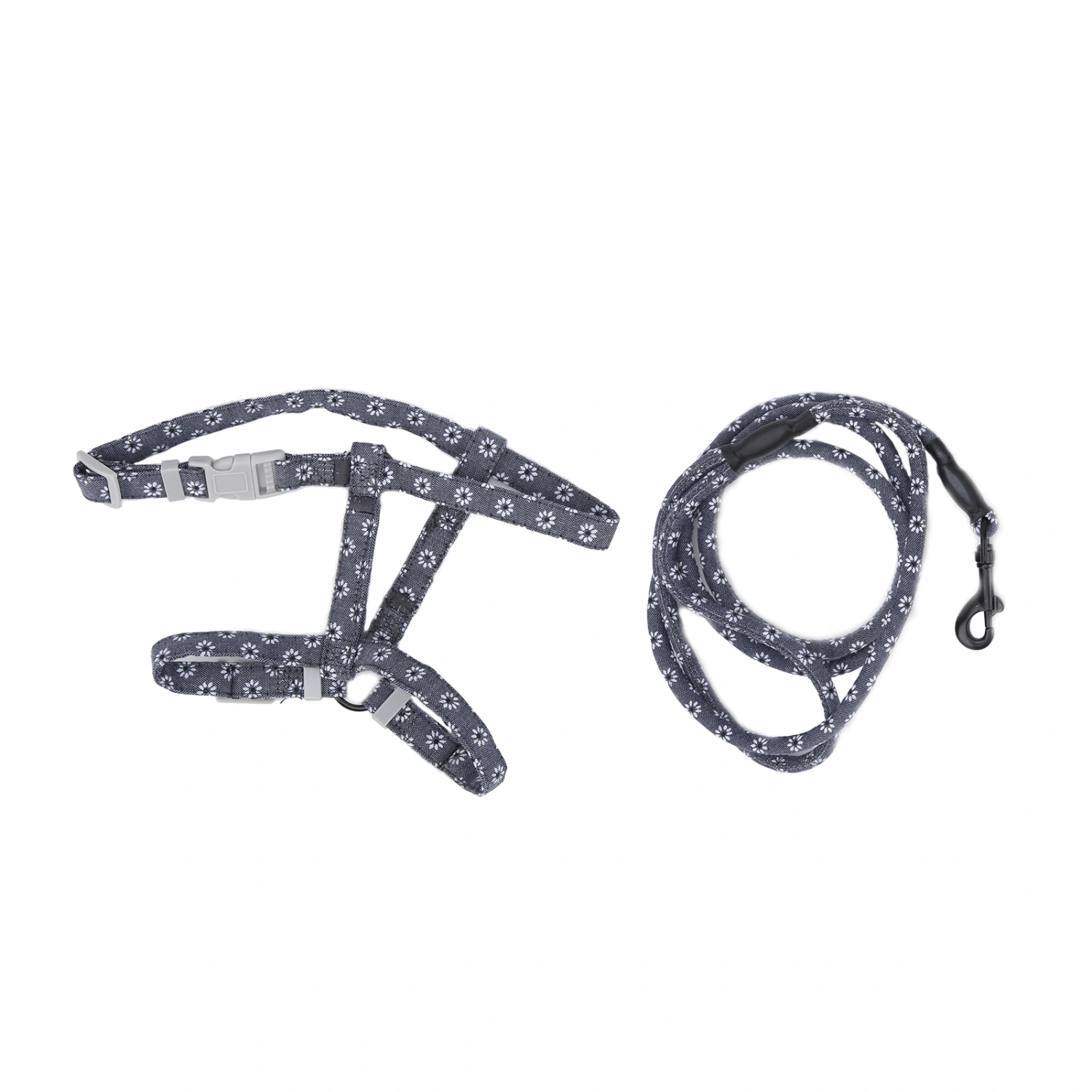 JapaneseStyle Cat Adjustable Harness Leash Set Chest Back Traction Cat Walking Rope(Dark Gray Florets S)