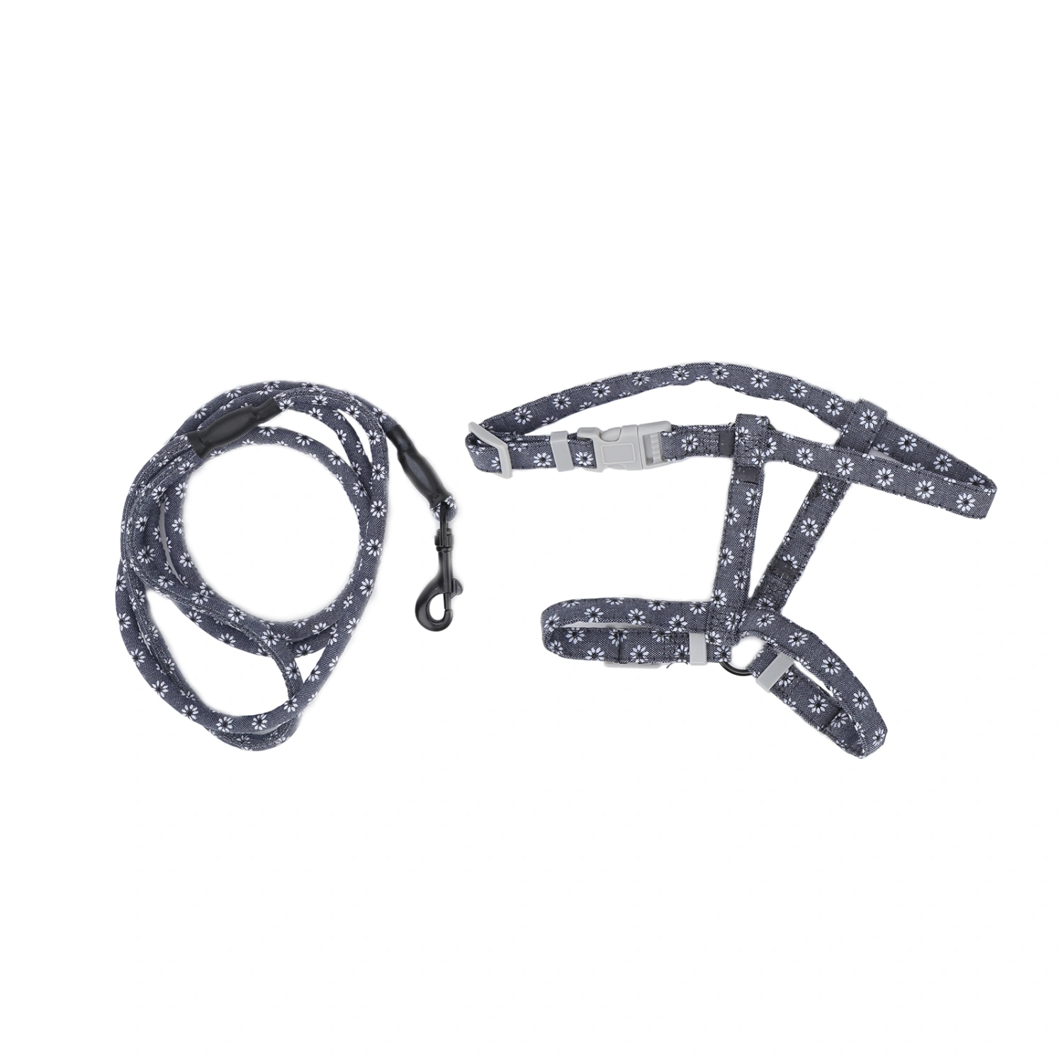 JapaneseStyle Cat Adjustable Harness Leash Set Chest Back Traction Cat Walking Rope(Dark Gray Florets S)