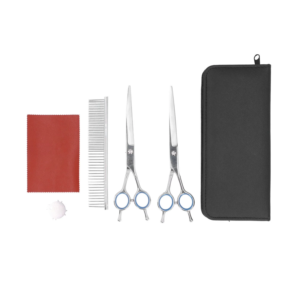 Pet Stainless Steel Scissors Kit Dog Cat Hair Straight and Curved Scissors with Combs