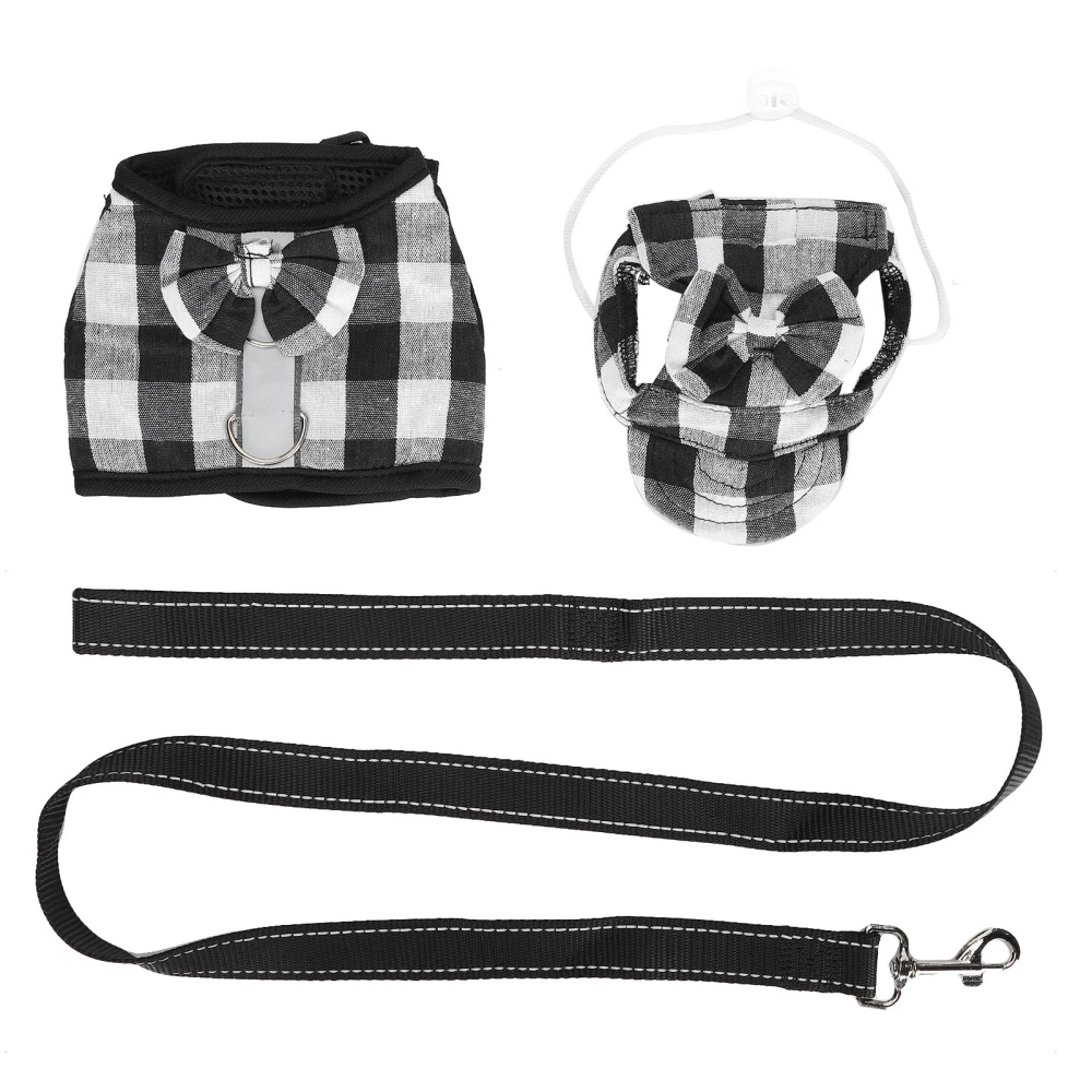 Pet Pig Vest Harness Dress with Leash and Cap Pigs EscapeProof Walking Harness Strap(Black White M)