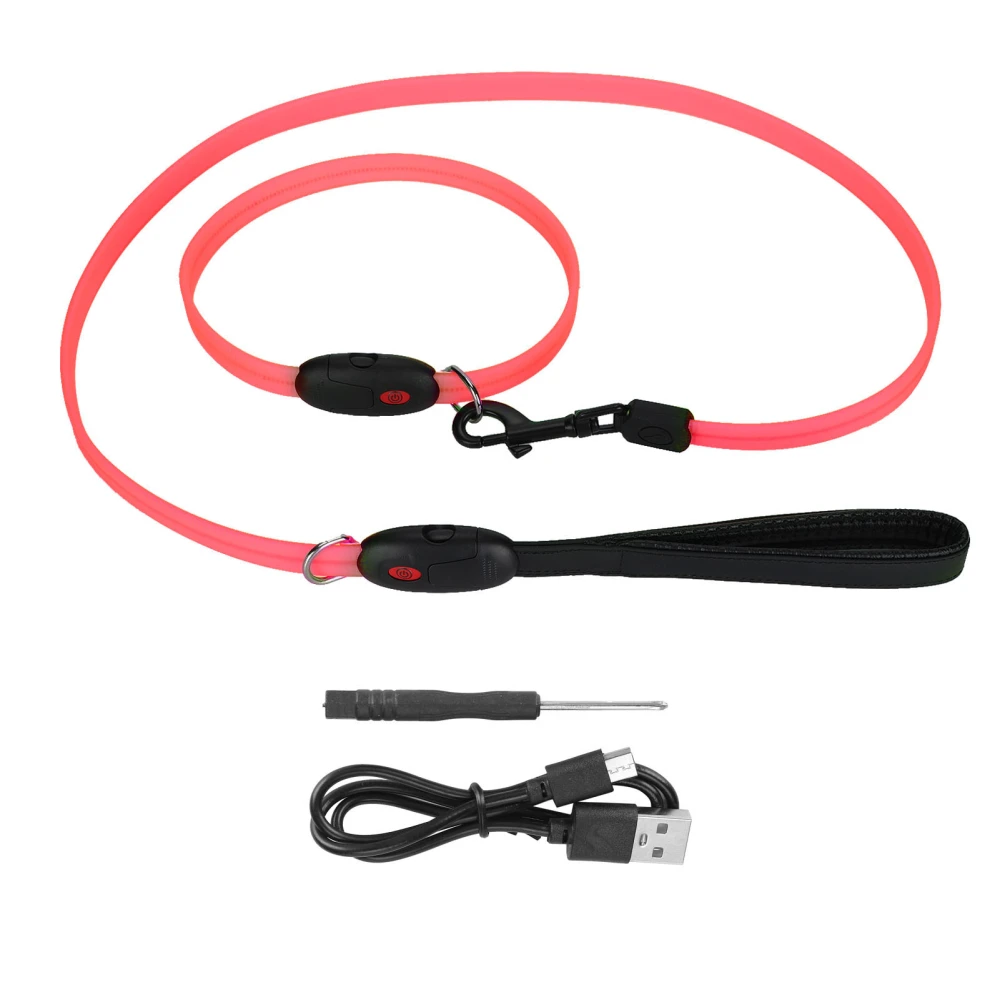 Outdoor Dog LED Collars with Leashes Set USB Rechargeable Pet Walking Collar StrapRed S