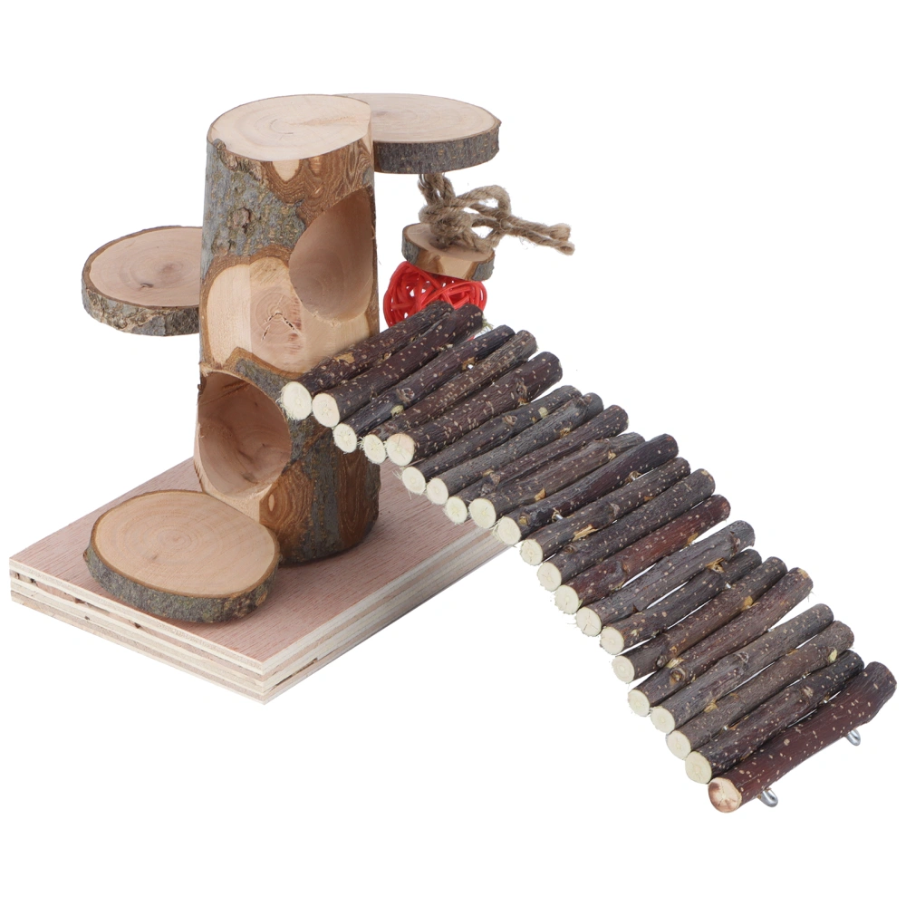 Small Animal Wooden Playing Platform with Ladder Hamster Climbing Chew Houses Toy