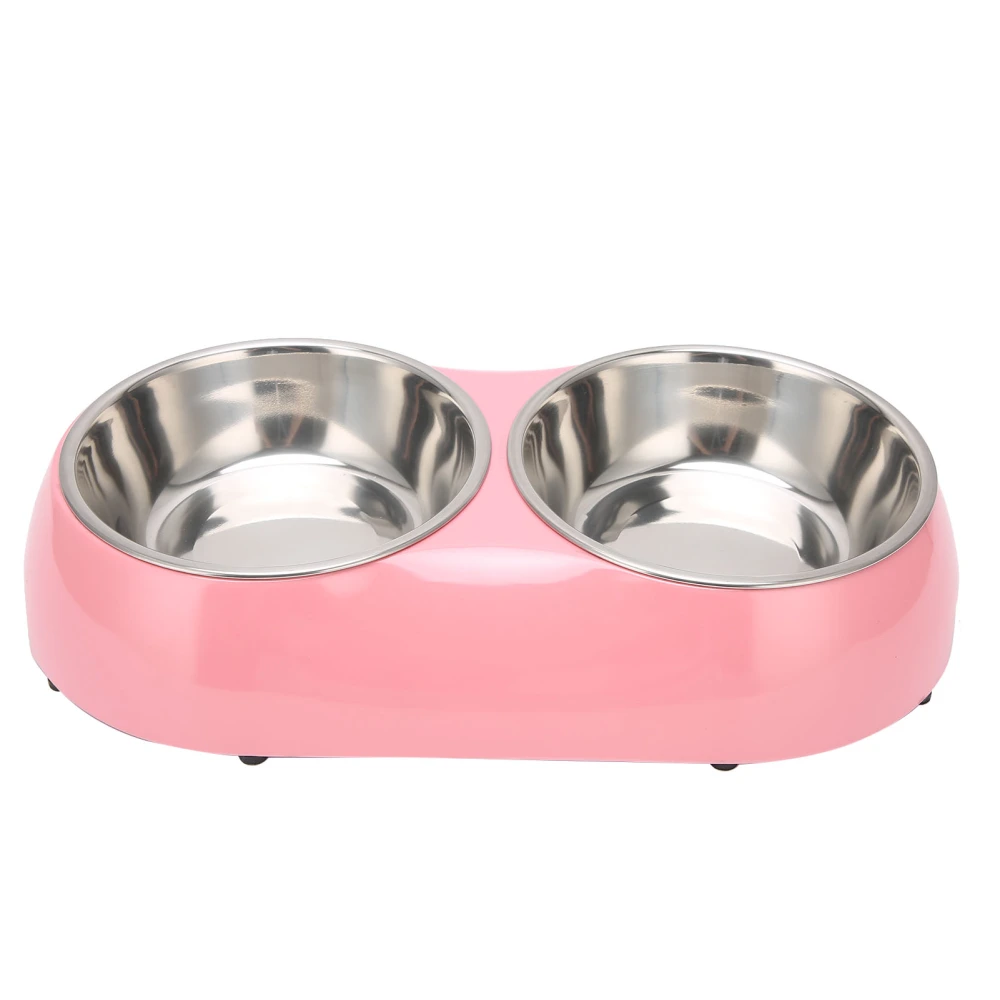 Stainless Steel Nonslip Double Pet Bowls Household Food Water Feeder for Medium and Small Pet(M Pink)