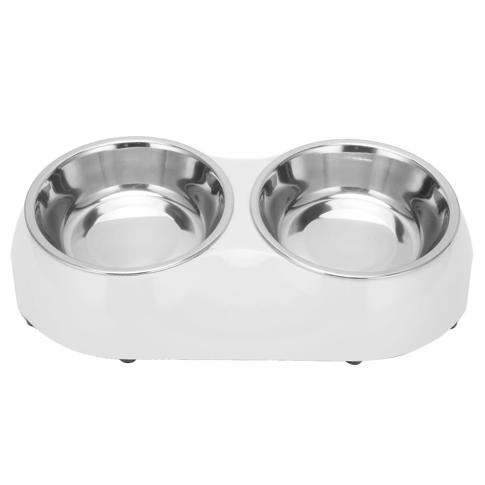 Stainless Steel Nonslip Double Pet Bowls Household Food Water Feeder for Medium and Small Pet(M White)