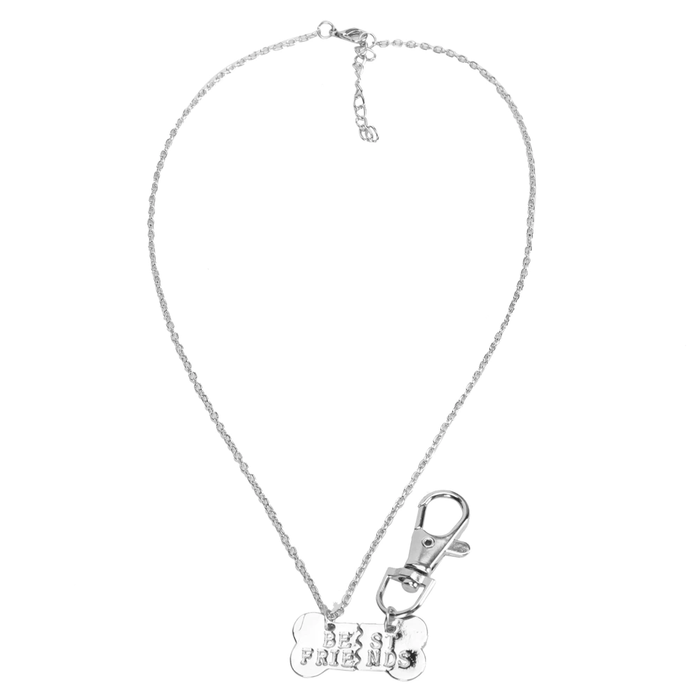 Alloy Owner and Pet Pair Dog Bone 2 Splicing Necklace Dog Tag Chain 2 Split PendantsSilver White Word 2 Splice Dog Bone Owner Necklace and Pet Pendant Set