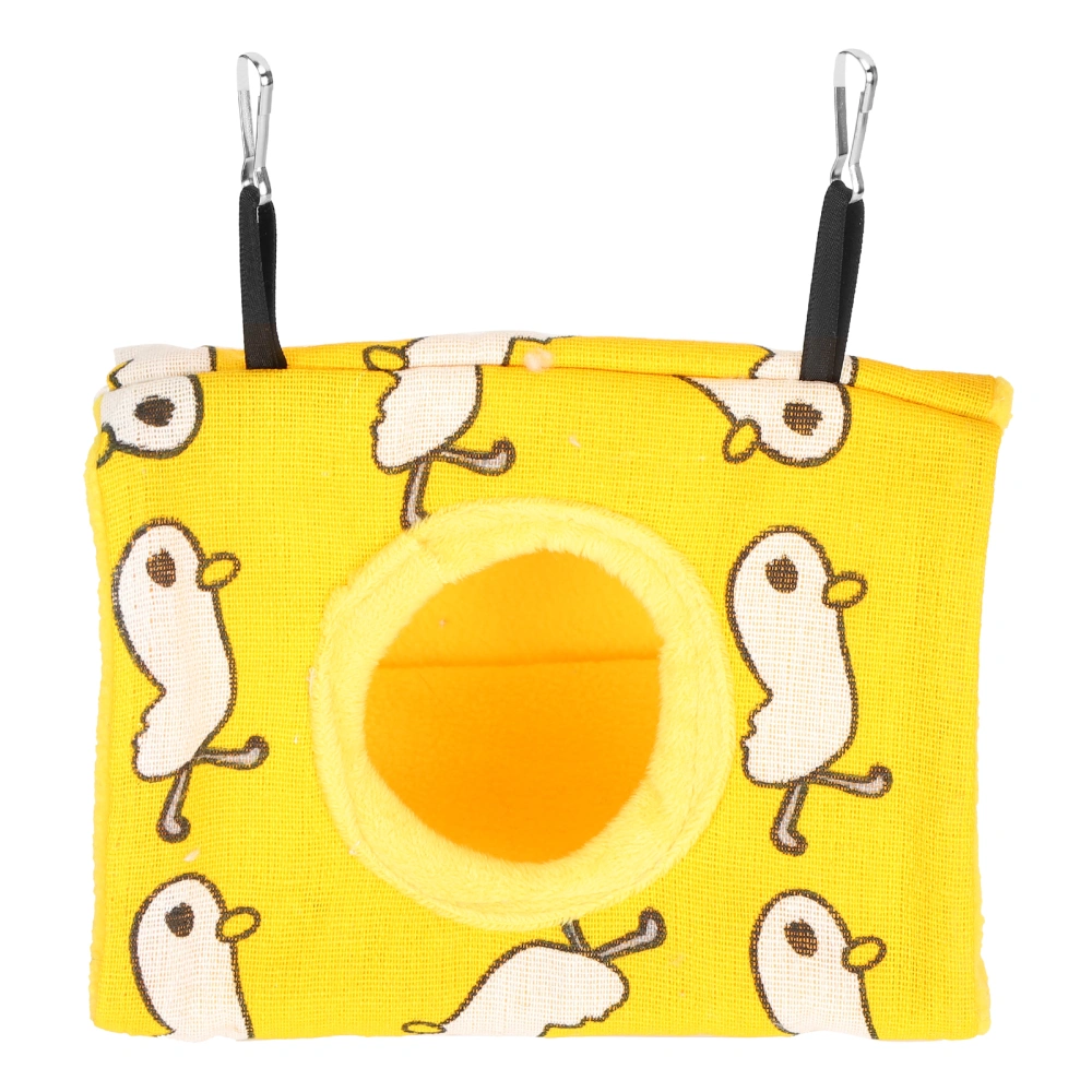 Parrots Hammock Pet Bird Hanging Sleeping Bed Warm Flannel Playing Cave House with Hole(S Duck Pattern Yellow Bottom)