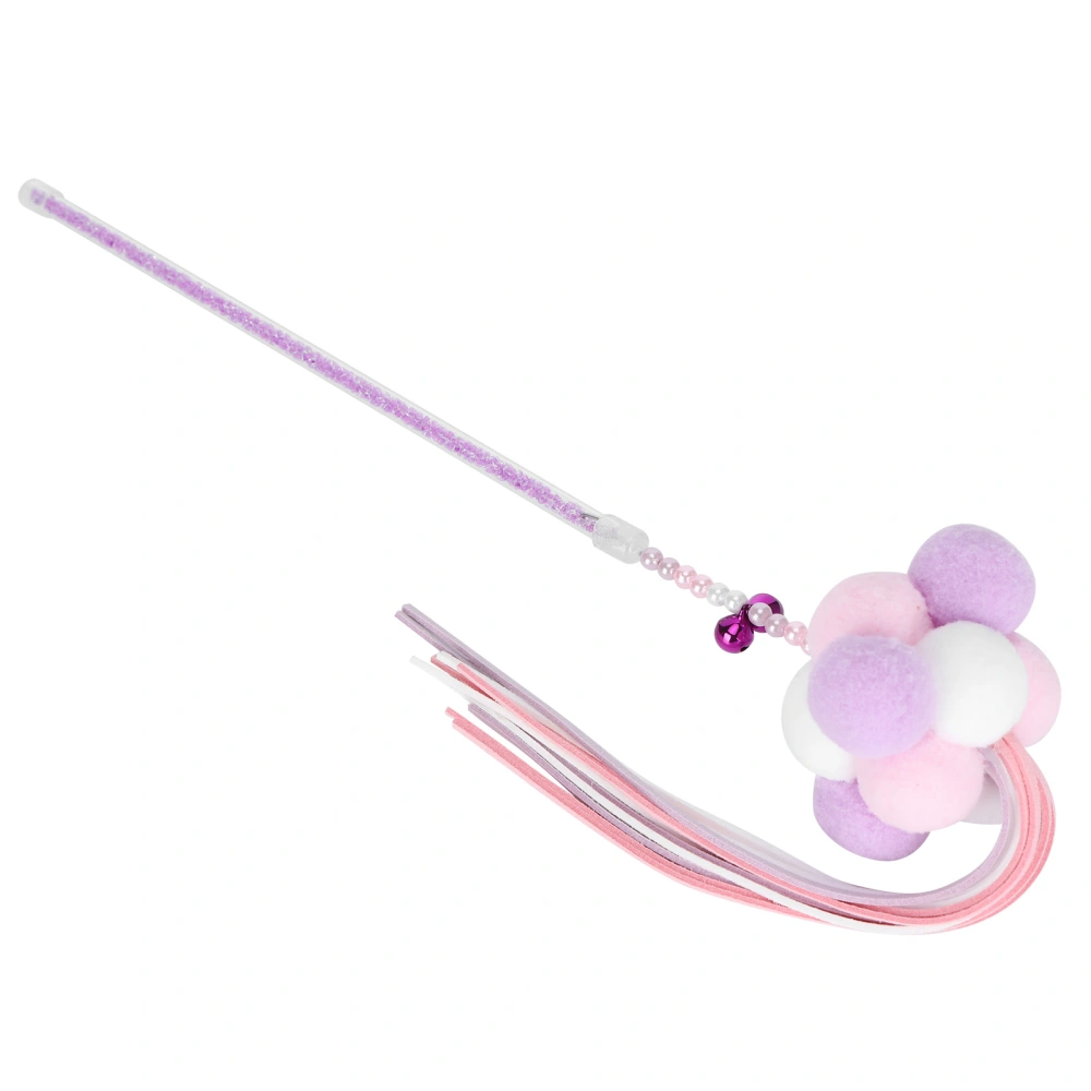 Pet Cat Tassel Playing Stick with Bell and Plush Ball Cat Interactive Training ToyPurple