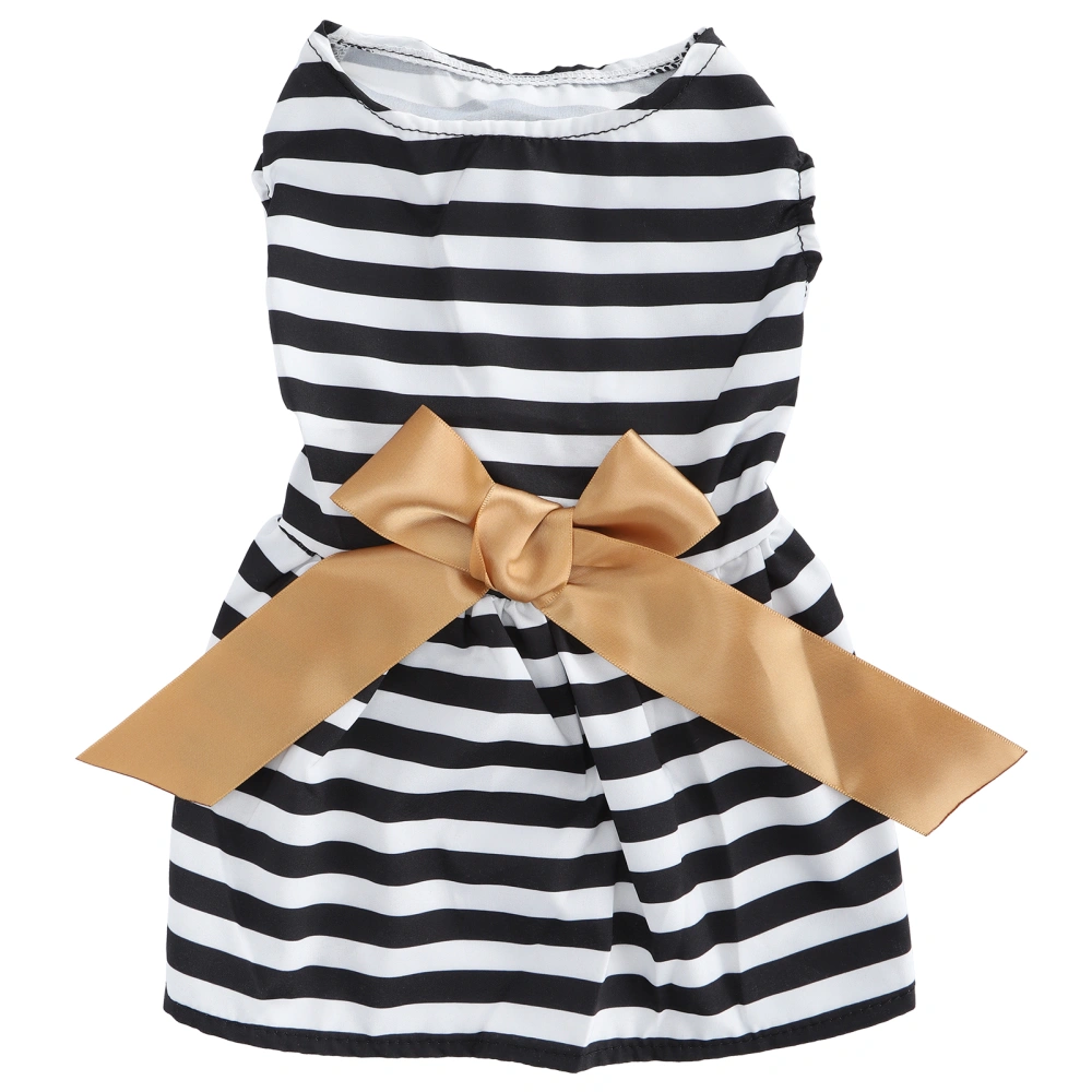 Cute Pet Summer Clothes Girl Dog Polyester Sleeveless Skirt Dresses with Bowknot for PartyXZD294 Black and White Stripe L