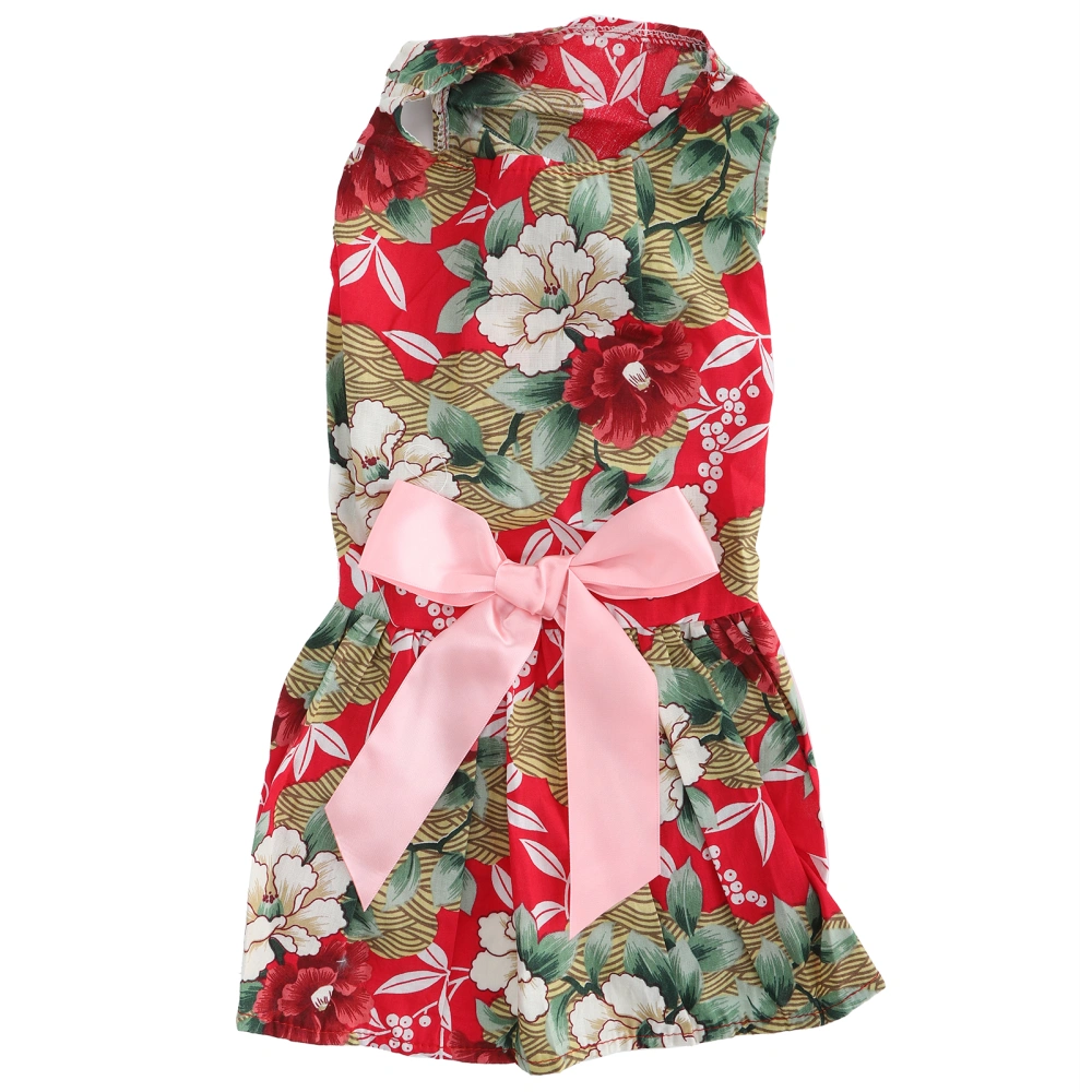 Pet Summer Cute Clothes Girl Dog Polyester Sleeveless Skirt Dresses with Bow on BackXZD300 Green Red XS