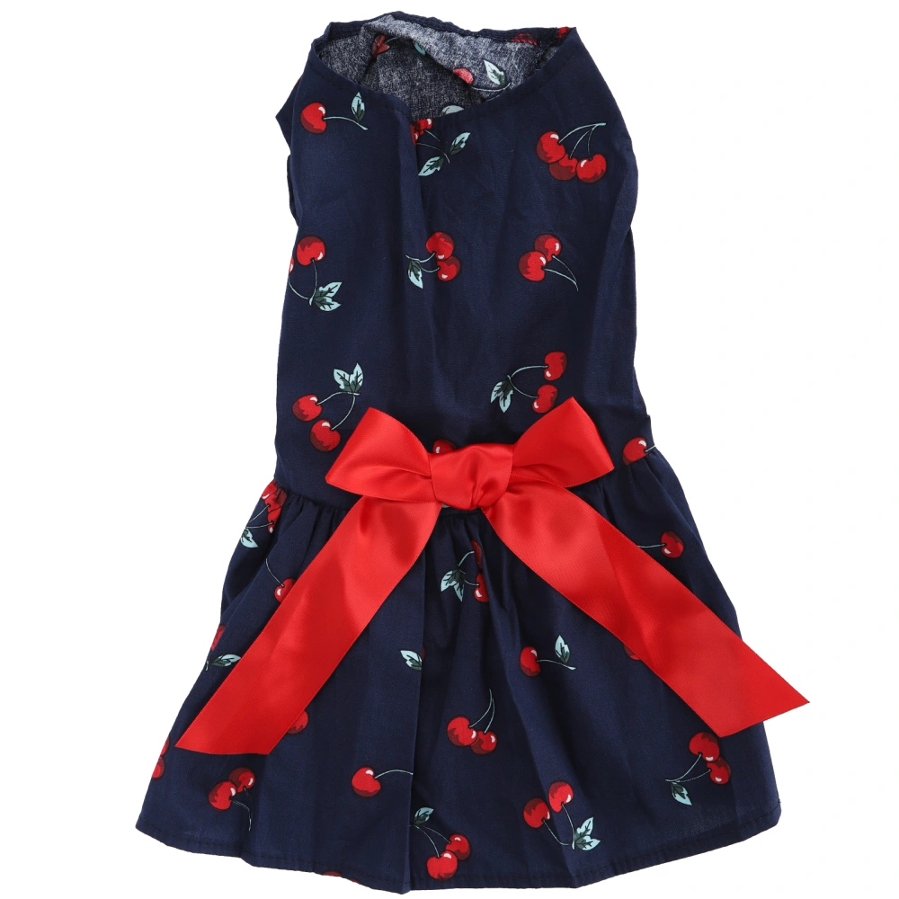 Pet Summer Cute Clothes Dog Polyester Sleeveless Skirt Dresses with Bowknot for Girl DogXZD233 Cherry Pattern Marine Blue M