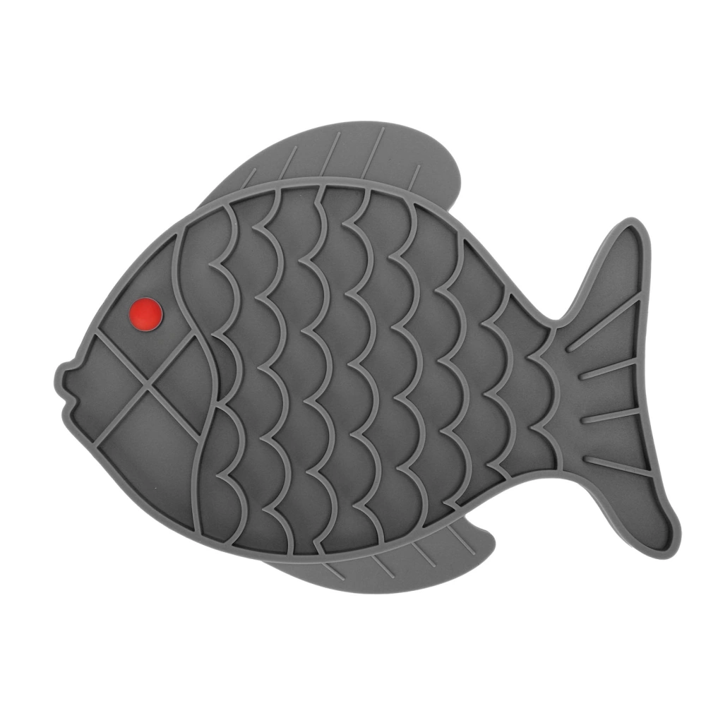 Fish Shape Slower Feeder Mat Silicone Dog Interactive AntiChoking Food Feeding Pad(Fish Shape Gray )