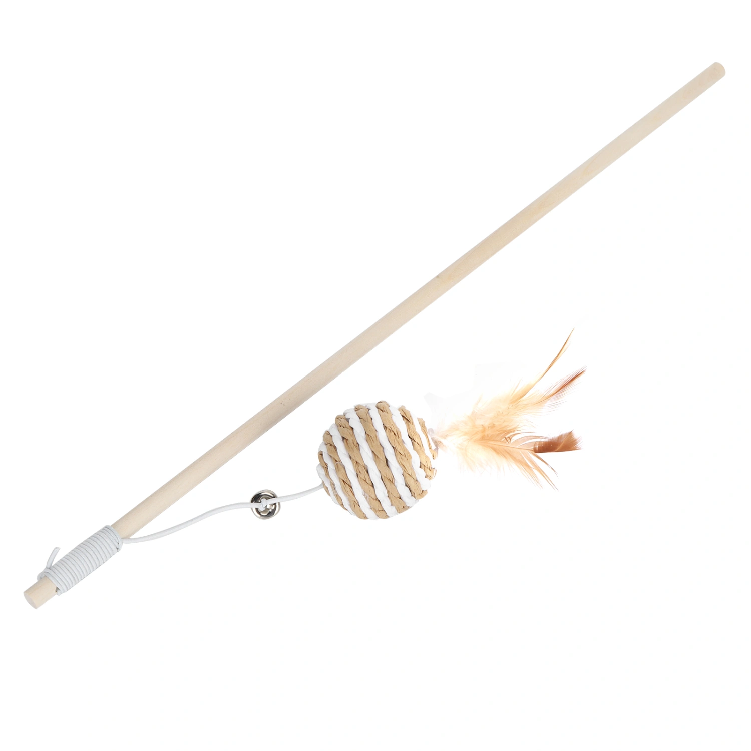 Wooden Pet Cat Teaser Toy Rod Stick with Round Ball Feather Kitten Interactive Toys