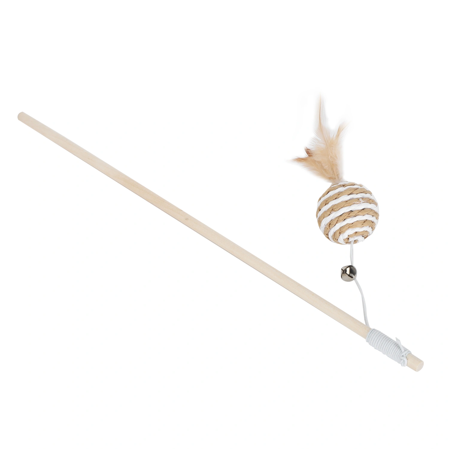Wooden Pet Cat Teaser Toy Rod Stick with Round Ball Feather Kitten Interactive Toys
