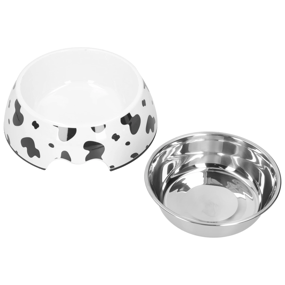 Dog Food and Water Bowl AntiSlip Base Stainless Steel Pet Bowl with Cute Cow Texture(L Cow Texture)