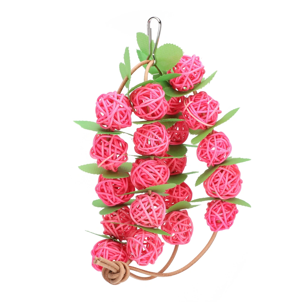 Pet Parrots Biting Toy Rattan Ball String with Leaves Bird Swing Chewing Toy Cage DecorationPink Ball L