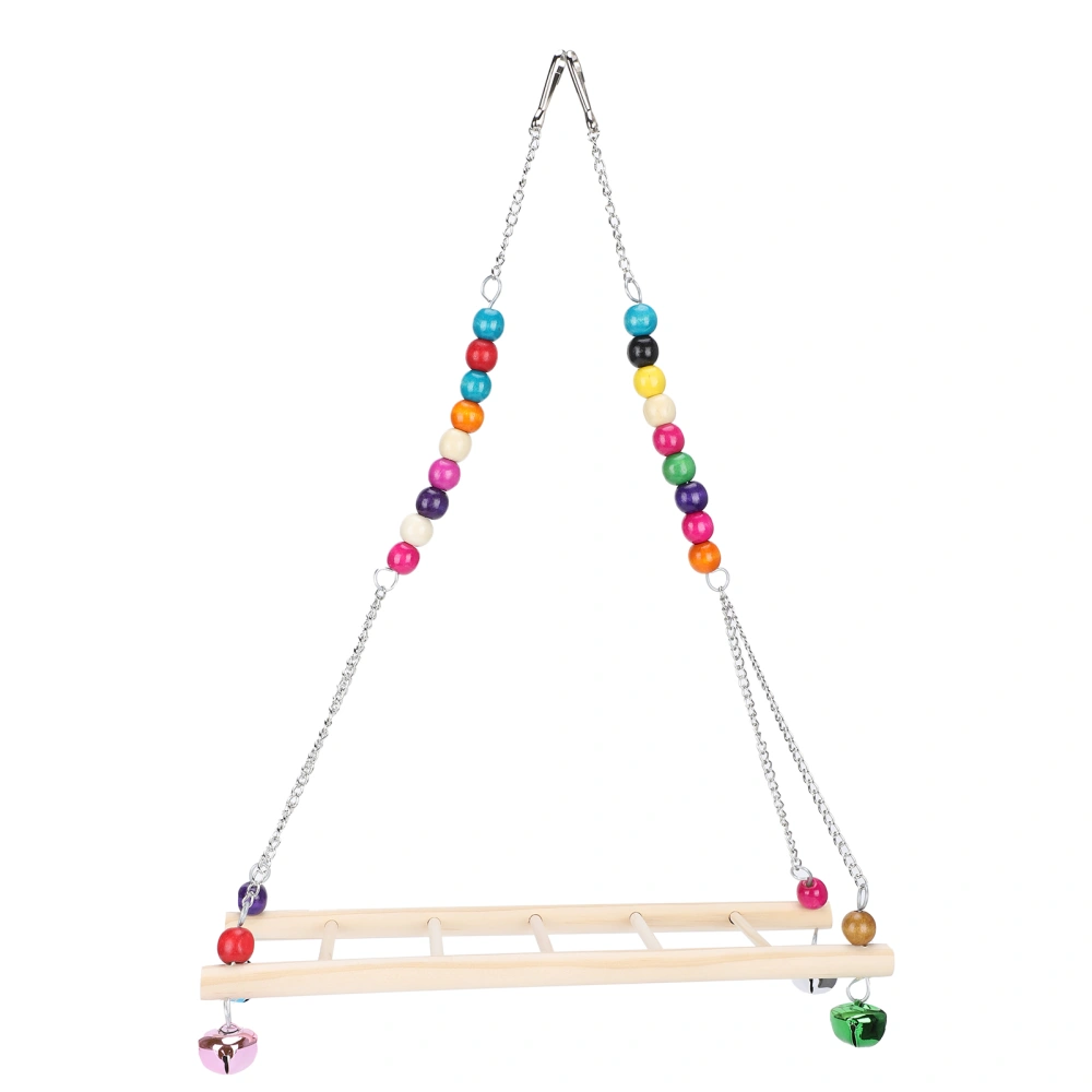 Bird Natural Wooden Chicken Swing Ladder Stand Toys Colourful Beads Chewing Biting Playing