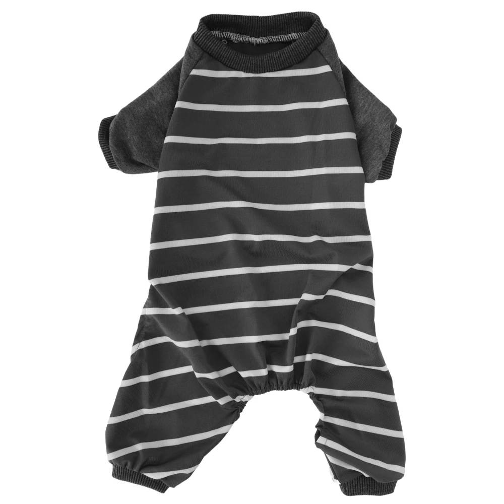 Indoor Pet Dog Jumpsuit Soft Clothes Polyester Dogs Bodysuits Long Sleeve Stripe ShirtSY59 Gray Contrast Color S