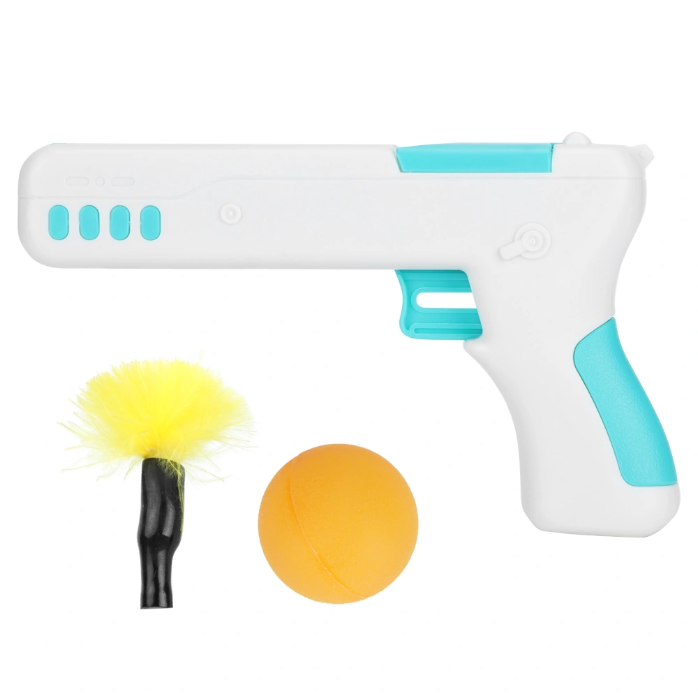 Cat Rebound Teaser Gun Puzzle Interactive Toy Plastic with Funny Feather Stick and Ball Blue