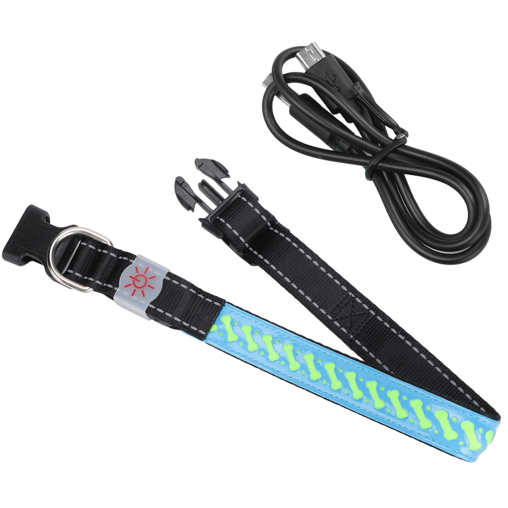 LED Pet Glowing Adjustable Safety Rechargeable Collar PU Leather for Cats and Dogs Blue PU Leather S