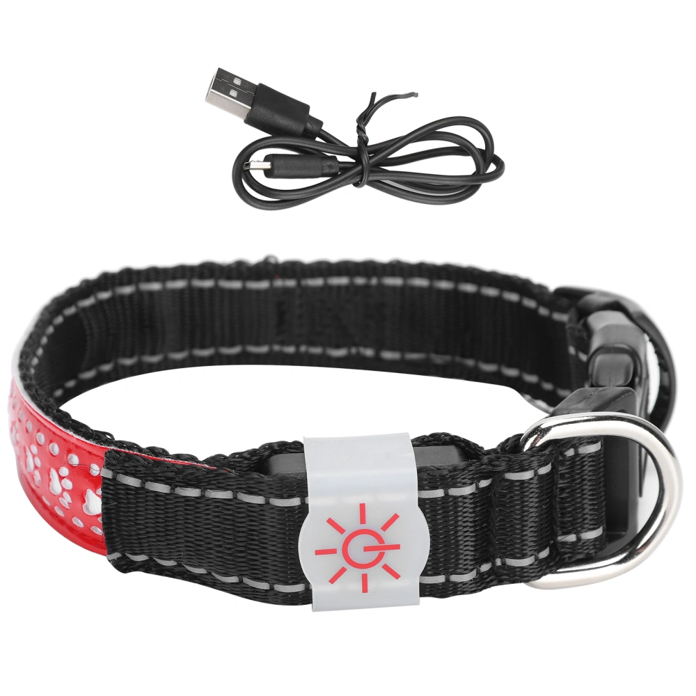 LED Pet Adjustable Collar USB Rechargeable Soft Dog Lighting Night Safety CollarRed Leather L