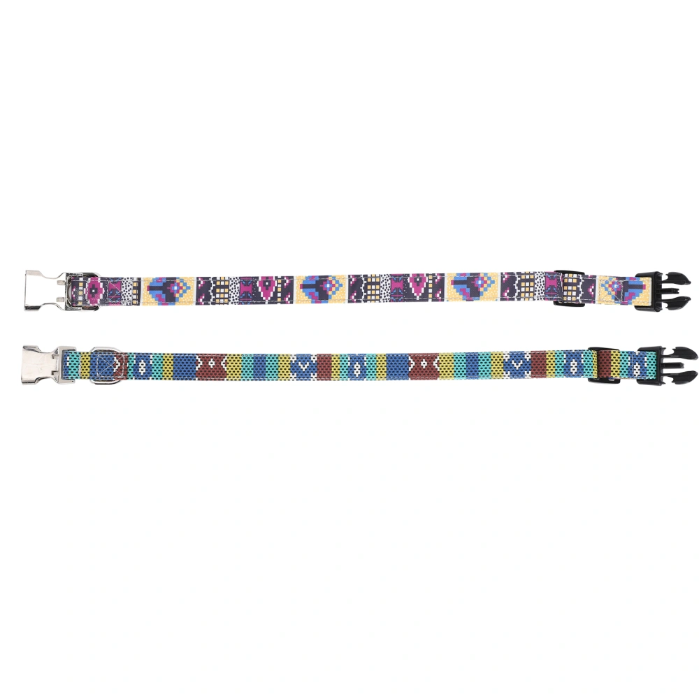 Adjustable Pet Collar Dog Cat Colorful Soft Double Layer Collar with Free Engraved BuckleSpot Blue + Mosaic pattern S