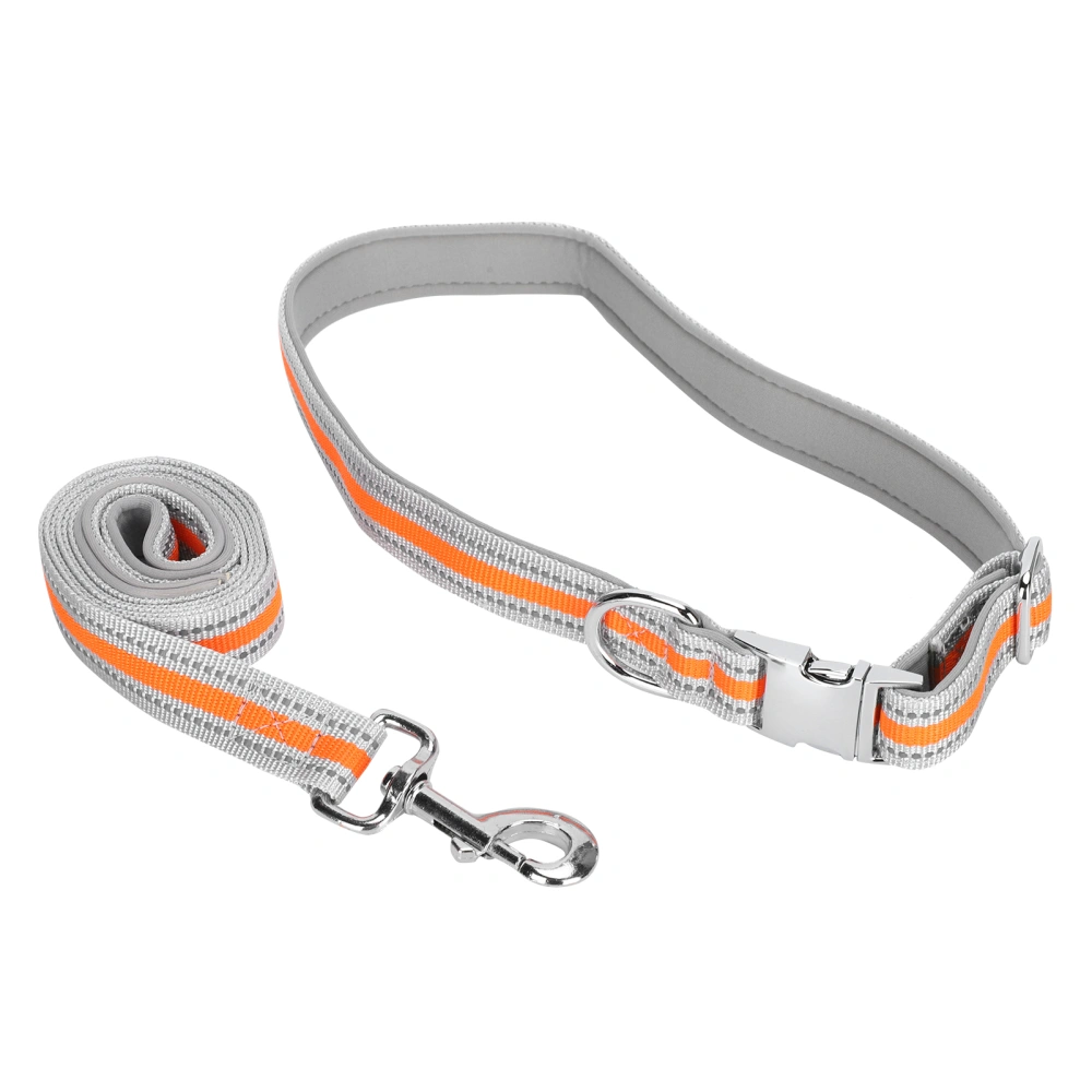 Reflective Dog Collars Comfortable Lining with Leash Set Anti‑Lost Pet Night Walking SuppliesOrange M