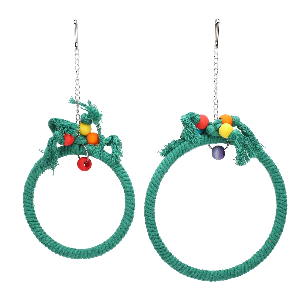 Cotton Rope Pet Parrot Swing Hanging Ring Climbing Chewing Biting Toys Cage AccessoryGreen