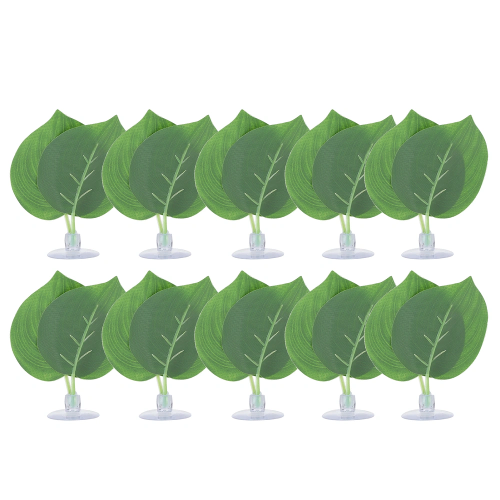 10pcs Simulation Green Leaves for Aquarium Fish Tank Reptile Feeder Box Decoration